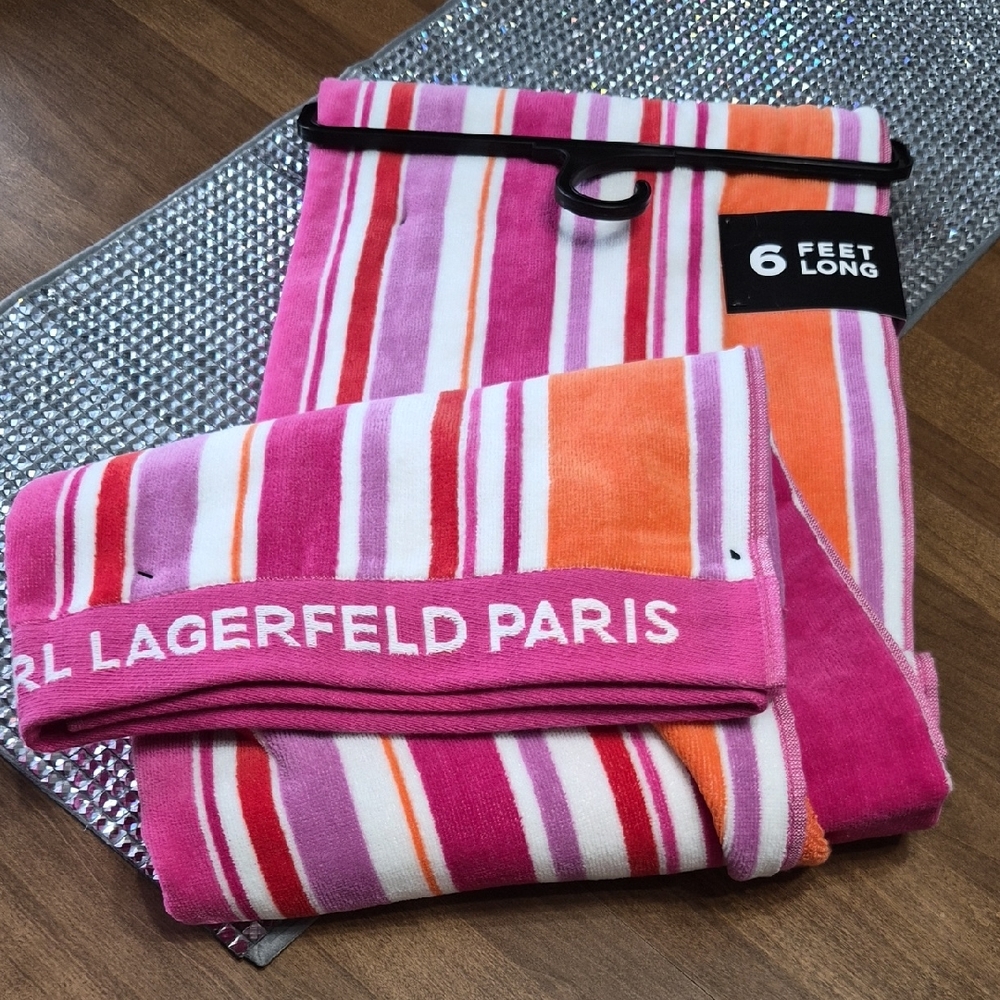 Karl Lagerfeld Paris Pink & Orange Striped Beach Towel
